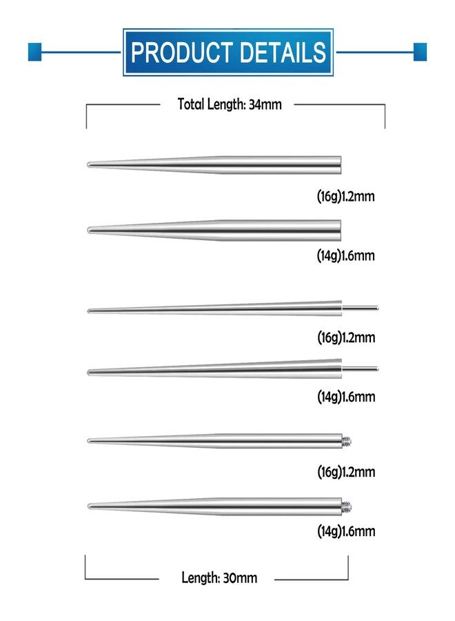 Qmcandy 14G 16G Piercing Taper Insertion Pin for Ear Nose Navel Nipple Lip Eyebrow Piercing Assistant Tool - Image 5
